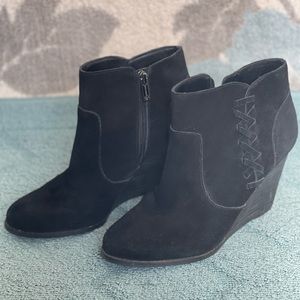 Jessica Simpson black suede booties, 3” heel, size 9